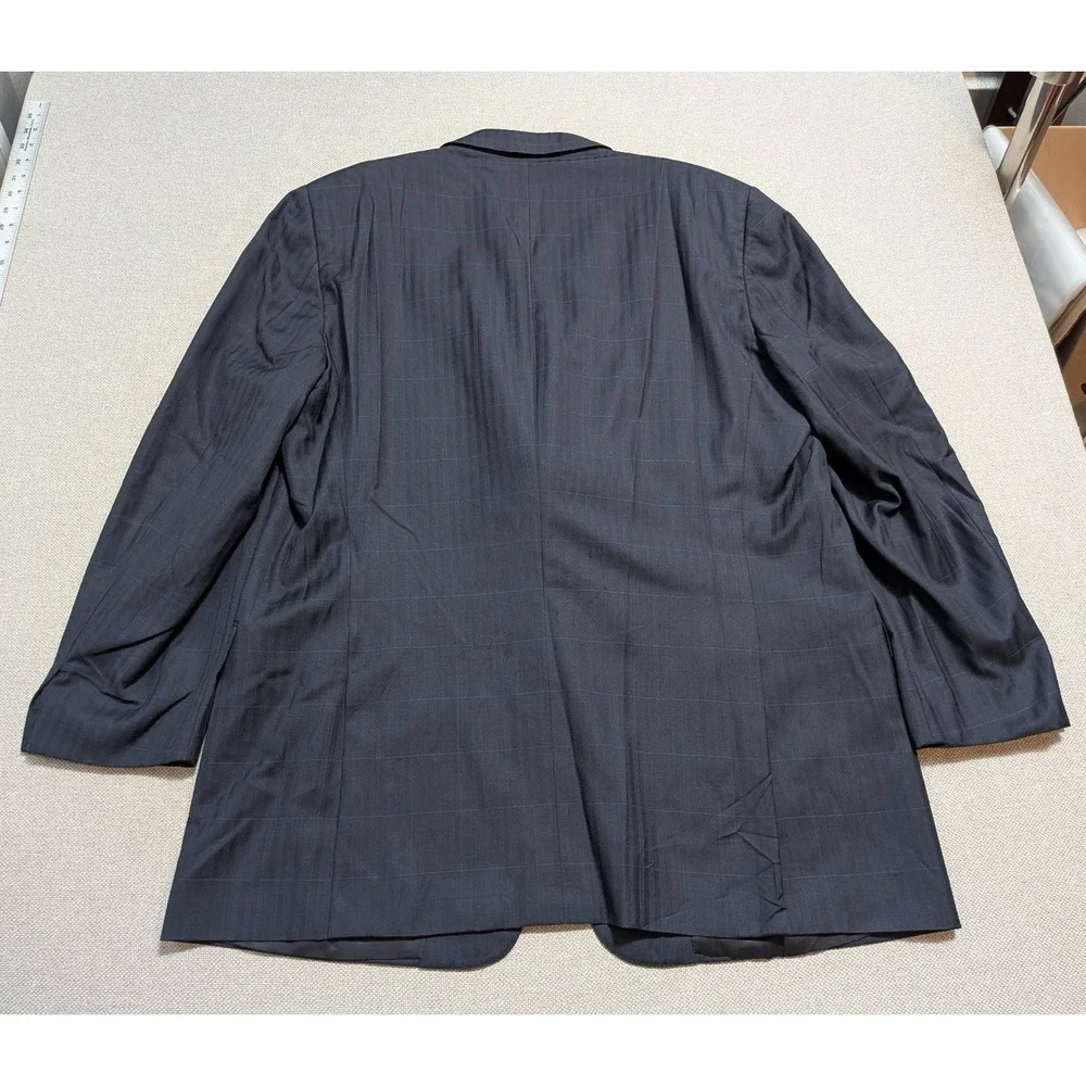 Ermenegildo Zegna Men's Blazer 48L Navy Wool Windowpane 3-Button Made in Italy